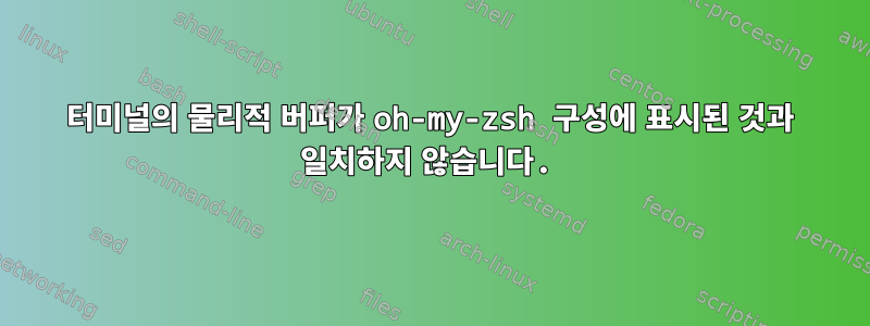 터미널의 물리적 버퍼가 oh-my-zsh 구성에 표시된 것과 일치하지 않습니다.