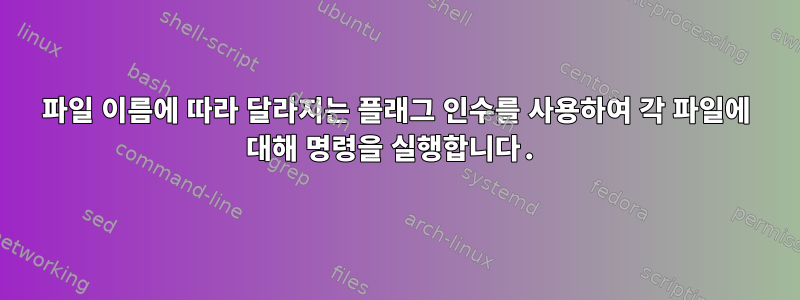 파일 이름에 따라 달라지는 플래그 인수를 사용하여 각 파일에 대해 명령을 실행합니다.