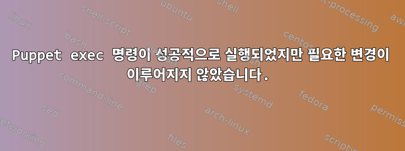 Puppet exec 명령이 성공적으로 실행되었지만 필요한 변경이 이루어지지 않았습니다.