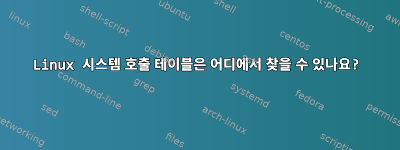 Linux 시스템 호출 테이블은 어디에서 찾을 수 있나요?