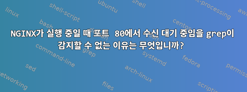 NGINX가 실행 중일 때 포트 80에서 수신 대기 중임을 grep이 감지할 수 없는 이유는 무엇입니까?