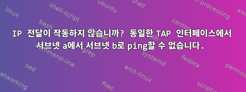 IP 전달이 작동하지 않습니까? 동일한 TAP 인터페이스에서 서브넷 a에서 서브넷 b로 ping할 수 없습니다.