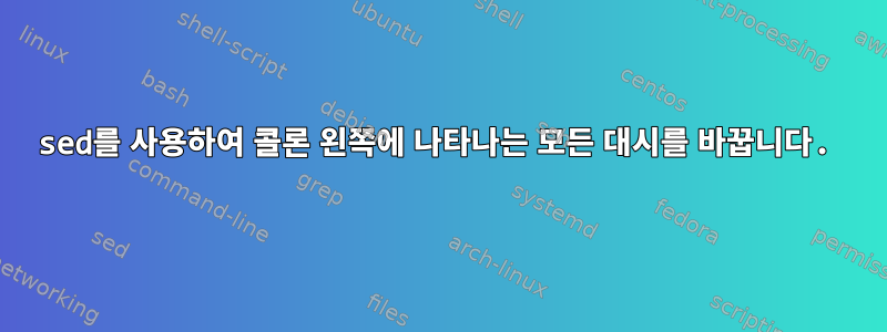 sed를 사용하여 콜론 왼쪽에 나타나는 모든 대시를 바꿉니다.