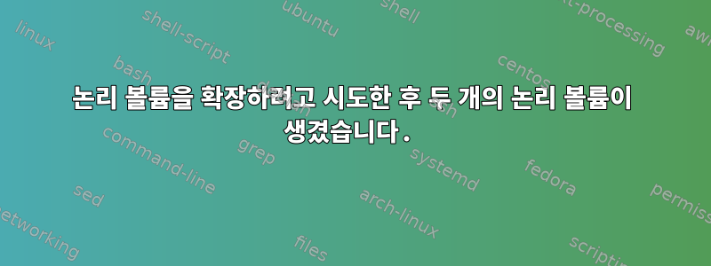 논리 볼륨을 확장하려고 시도한 후 두 개의 논리 볼륨이 생겼습니다.