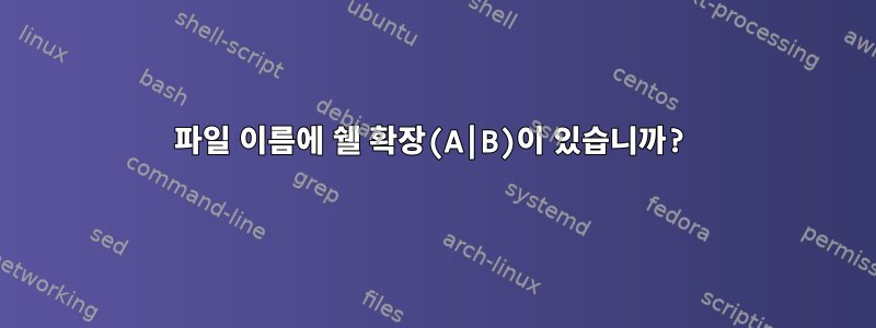 파일 이름에 쉘 확장(A|B)이 있습니까?