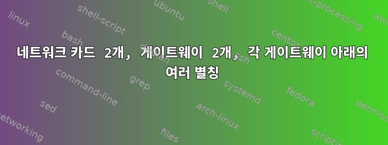 네트워크 카드 2개, 게이트웨이 2개, 각 게이트웨이 아래의 여러 별칭