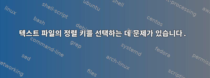 텍스트 파일의 정렬 키를 선택하는 데 문제가 있습니다.