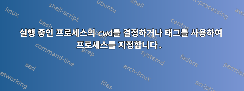 실행 중인 프로세스의 cwd를 결정하거나 태그를 사용하여 프로세스를 지정합니다.