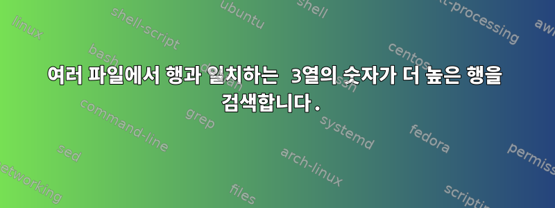 여러 파일에서 행과 일치하는 3열의 숫자가 더 높은 행을 검색합니다.