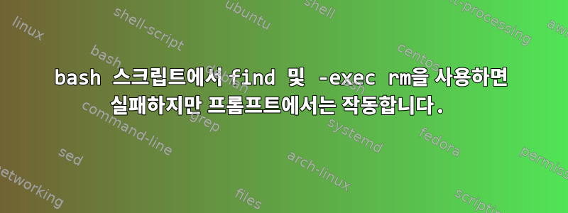 bash 스크립트에서 find 및 -exec rm을 사용하면 실패하지만 프롬프트에서는 작동합니다.