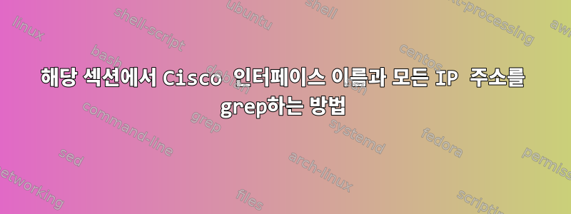 해당 섹션에서 Cisco 인터페이스 이름과 모든 IP 주소를 grep하는 방법