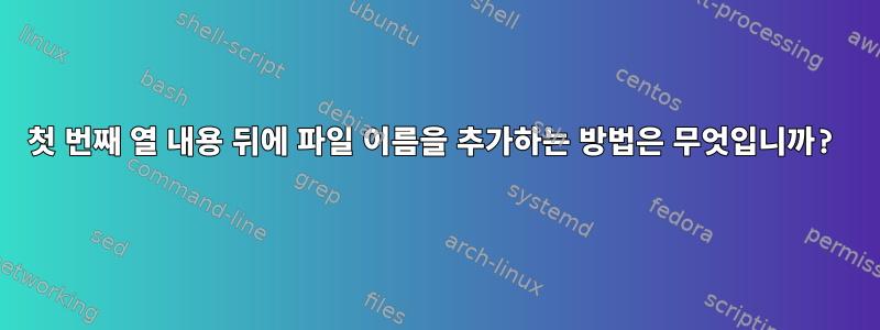 첫 번째 열 내용 뒤에 파일 이름을 추가하는 방법은 무엇입니까?