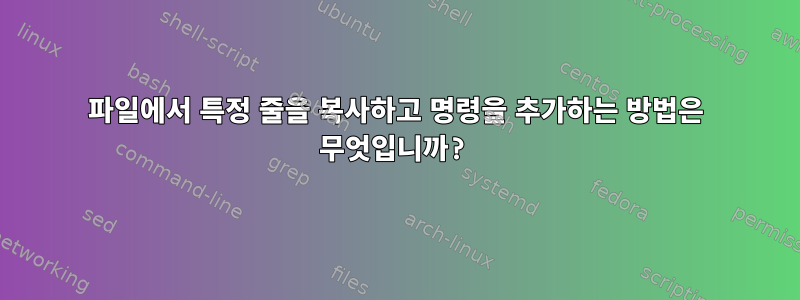 파일에서 특정 줄을 복사하고 명령을 추가하는 방법은 무엇입니까?