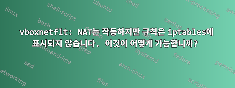 vboxnetflt: NAT는 작동하지만 규칙은 iptables에 표시되지 않습니다. 이것이 어떻게 가능합니까?