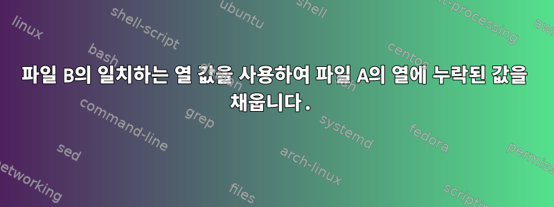 파일 B의 일치하는 열 값을 사용하여 파일 A의 열에 누락된 값을 채웁니다.