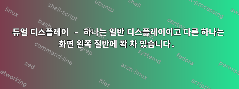 듀얼 디스플레이 - 하나는 일반 디스플레이이고 다른 하나는 화면 왼쪽 절반에 꽉 차 있습니다.