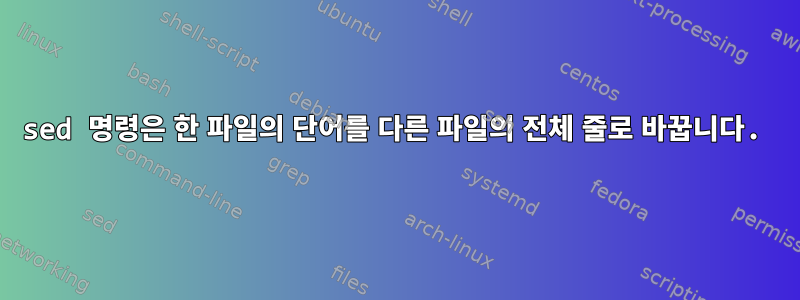 sed 명령은 한 파일의 단어를 다른 파일의 전체 줄로 바꿉니다.