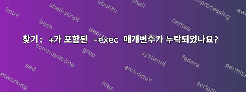 찾기: +가 포함된 -exec 매개변수가 누락되었나요?