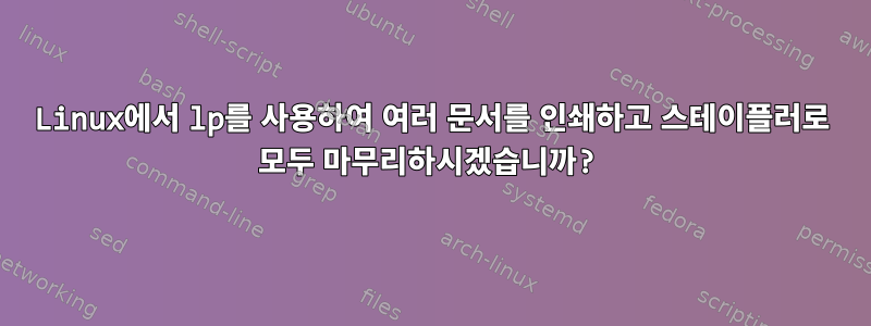 Linux에서 lp를 사용하여 여러 문서를 인쇄하고 스테이플러로 모두 마무리하시겠습니까?