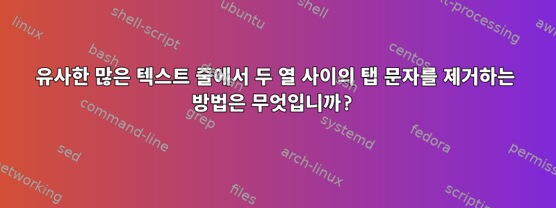 유사한 많은 텍스트 줄에서 두 열 사이의 탭 문자를 제거하는 방법은 무엇입니까?