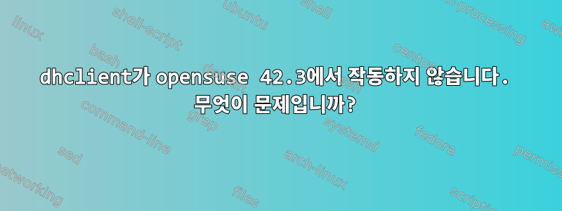 dhclient가 opensuse 42.3에서 작동하지 않습니다. 무엇이 문제입니까?