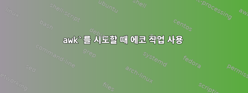 awk`를 시도할 때 에코 작업 사용