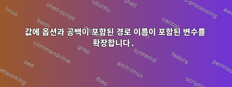 값에 옵션과 공백이 포함된 경로 이름이 포함된 변수를 확장합니다.