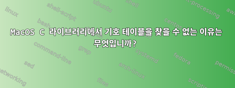 MacOS C 라이브러리에서 기호 테이블을 찾을 수 없는 이유는 무엇입니까?