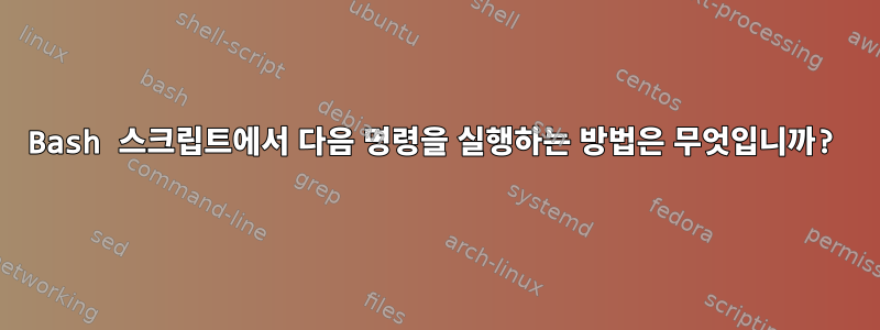 Bash 스크립트에서 다음 명령을 실행하는 방법은 무엇입니까?