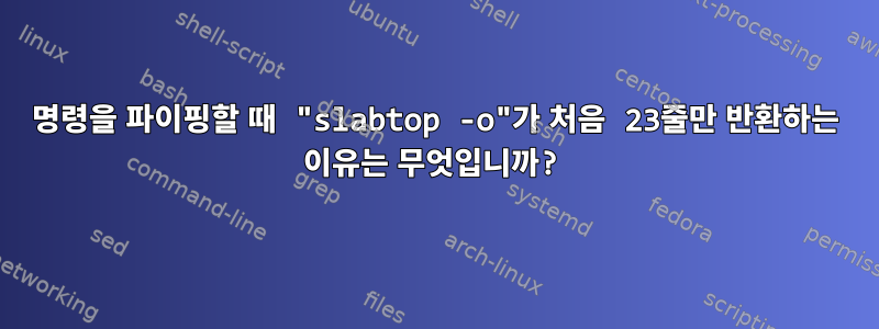 명령을 파이핑할 때 "slabtop -o"가 처음 23줄만 반환하는 이유는 무엇입니까?