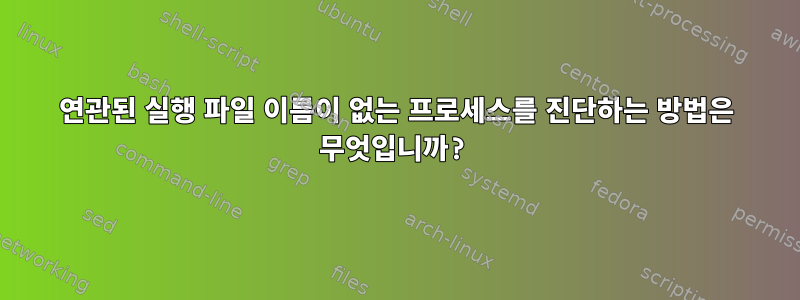 연관된 실행 파일 이름이 없는 프로세스를 진단하는 방법은 무엇입니까?