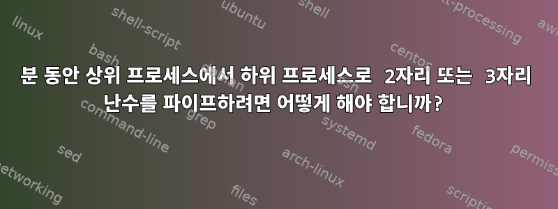 1분 동안 상위 프로세스에서 하위 프로세스로 2자리 또는 3자리 난수를 파이프하려면 어떻게 해야 합니까?