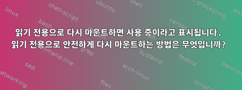 읽기 전용으로 다시 마운트하면 사용 중이라고 표시됩니다. 읽기 전용으로 안전하게 다시 마운트하는 방법은 무엇입니까?