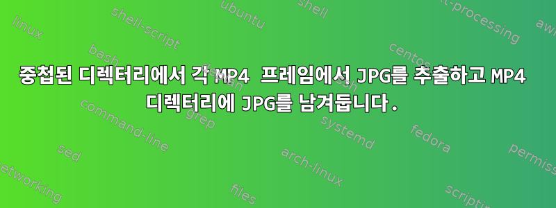 중첩된 디렉터리에서 각 MP4 프레임에서 JPG를 추출하고 MP4 디렉터리에 JPG를 남겨둡니다.