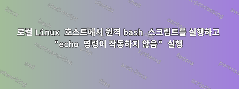 로컬 Linux 호스트에서 원격 bash 스크립트를 실행하고 "echo 명령이 작동하지 않음" 실행