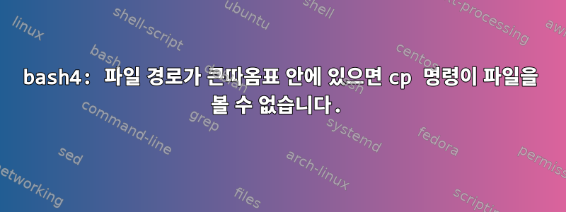 bash4: 파일 경로가 큰따옴표 안에 있으면 cp 명령이 파일을 볼 수 없습니다.