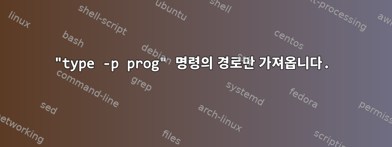 "type -p prog" 명령의 경로만 가져옵니다.