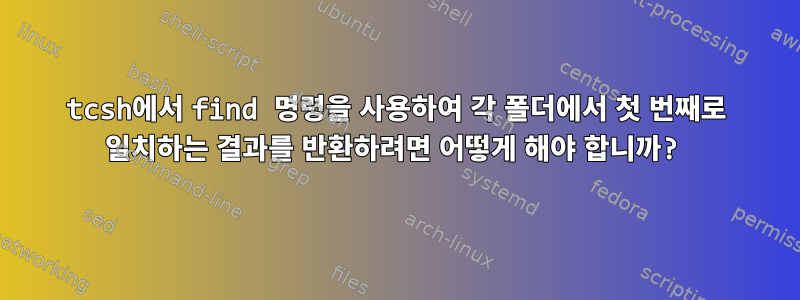 tcsh에서 find 명령을 사용하여 각 폴더에서 첫 번째로 일치하는 결과를 반환하려면 어떻게 해야 합니까?