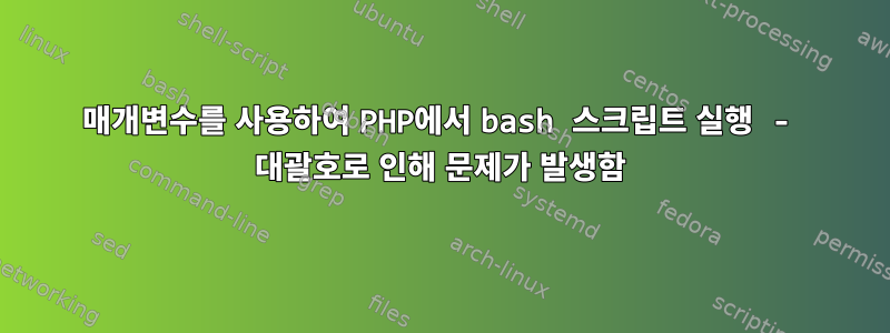 매개변수를 사용하여 PHP에서 bash 스크립트 실행 - 대괄호로 인해 문제가 발생함