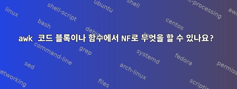 awk 코드 블록이나 함수에서 NF로 무엇을 할 수 있나요?