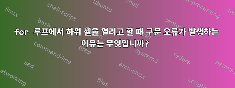 for 루프에서 하위 셸을 열려고 할 때 구문 오류가 발생하는 이유는 무엇입니까?