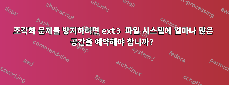 조각화 문제를 방지하려면 ext3 파일 시스템에 얼마나 많은 공간을 예약해야 합니까?