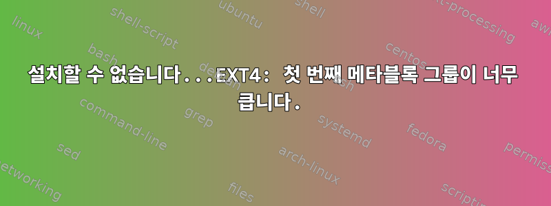 설치할 수 없습니다...EXT4: 첫 번째 메타블록 그룹이 너무 큽니다.