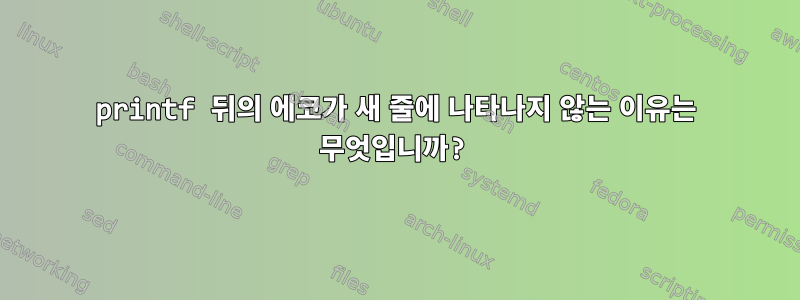 printf 뒤의 에코가 새 줄에 나타나지 않는 이유는 무엇입니까?