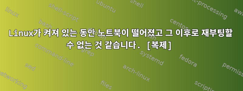 Linux가 켜져 있는 동안 노트북이 떨어졌고 그 이후로 재부팅할 수 없는 것 같습니다. [복제]