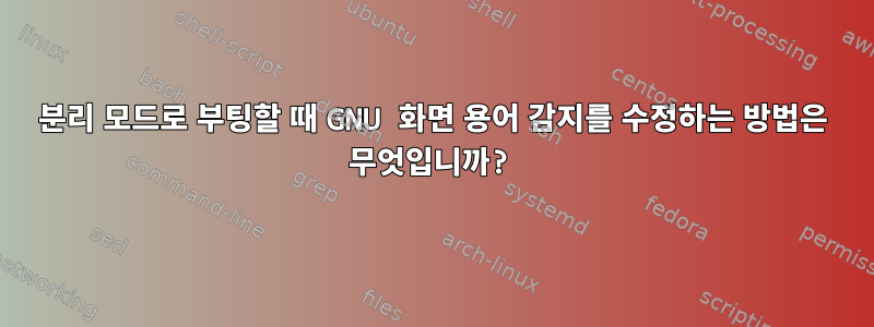 분리 모드로 부팅할 때 GNU 화면 용어 감지를 수정하는 방법은 무엇입니까?