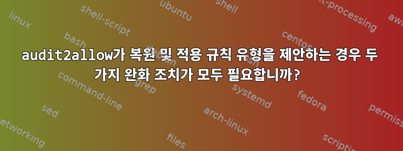 audit2allow가 복원 및 적용 규칙 유형을 제안하는 경우 두 가지 완화 조치가 모두 필요합니까?