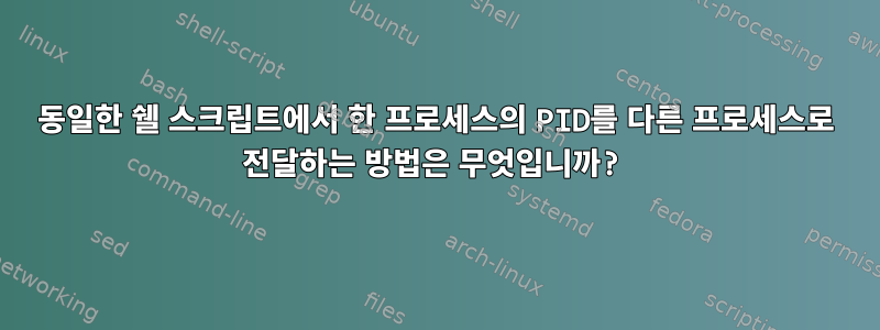 동일한 쉘 스크립트에서 한 프로세스의 PID를 다른 프로세스로 전달하는 방법은 무엇입니까?