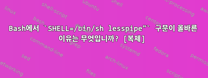 Bash에서 `SHELL=/bin/sh lesspipe"` 구문이 올바른 이유는 무엇입니까? [복제]