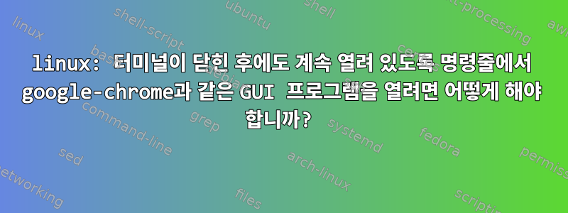 linux: 터미널이 닫힌 후에도 계속 열려 있도록 명령줄에서 google-chrome과 같은 GUI 프로그램을 열려면 어떻게 해야 합니까?